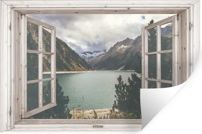 Produktbild von MuchoWow® Wandtattoo Wandsticker Wandaufkleber Aussicht - Wasser - Berg 60x40 cm Selbstklebend und Repositionierbar - Wierderverwendbar - Selbstklebend