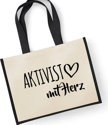 Produktbild von Huuraa Jutetasche Aktivist mit Herz 21 Liter Black Jute und Baumwolle Einkaufstasche Geschenkidee