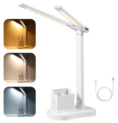 Obrázok produktu pre Stolná lampa s LED – USB – Na čítanie a štúdium – Ochranné svetlo pre oči – 3 úrovne jasu, 3 farby – Biela