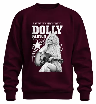 Zdjęcie produktu dla Bluza z kapturem, styl country, z motywem Dolly Parton, gitara westernowa, Nashville, kolor burgundowy, rozmiar L