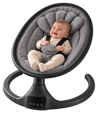 Produktbild von X Adventure Elektrische Babywippe Rocco Velvet Anthrazit – Babyschaukel mit 5 Geschwindigkeiten, Fernbedienung, Bluetooth, ab Geburt bis 9 kg