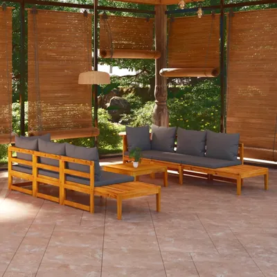 Produktbild von Maison Exclusive - 5-tlg. Garten-Lounge-Set mit Dunkelgrauen Kissen Akazienholz