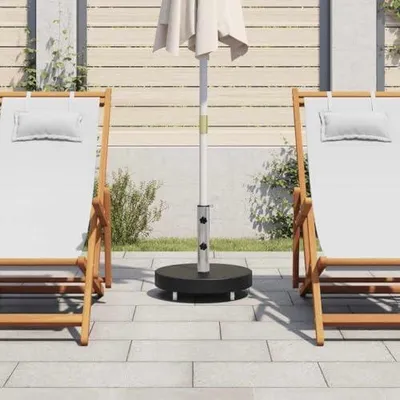 Produktbild von Runder Sonnenschirmständer aus schwarzem Granit, 30 kg, mit schwerem Sockel und feststellbaren Rollen, passend für Masten mit 38 und 48 mm, inklusive 2 Adaptern für Garten und Terrasse
