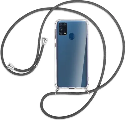 Produktbild von Handykette Backcover-Schutzhülle mit Band (Metall silberfarben) für Samsung Galaxy M31 - dunkelgrau
