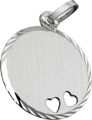 Produktbild von Gravurplatte Anhänger mit 2 Herzen 925 Silber rund mattiert Silberamulett
