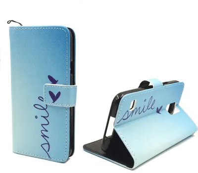 Produktbild von Handyhülle Tasche für Handy Samsung Galaxy S5 / S5 Neo Schriftzug Smile Blau