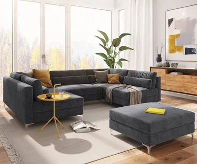 Produktbild von DELIFE Wohnlandschaft Elio 300x185 cm Mikrofaser Graphite mit Hocker