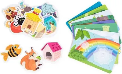 Produktbild von Montessori® Lernspiel, Lernkarten für Kleinkinder 1-3 Plastikkarten mit Klettverschluss - Wer wohnt wo? Jungen, Mädchen