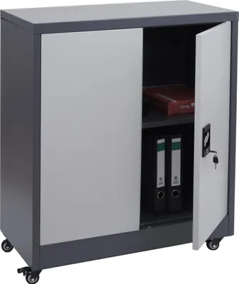 Image de Armoire à dossiers HWC-O50, armoire de bureau en acier avec roulettes, 2 portes verrouillables, acier 98x80x40cm ~ gris foncé gris clair