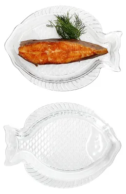Produktbild von 2x Fischplatte OSLO Gr. S LxB 23x17cm Glas Fisch-Relief Servier-Teller Garnelen