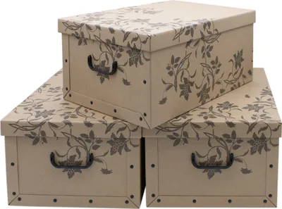 Produktbild von Úložný box 51x37x24 - sada 3 kusov - hnedý box s čiernymi kvetmi