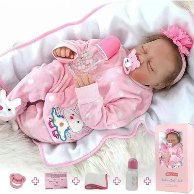 Productafbeelding van Solidchoice - Reborn Baby Doll 55 cm met Fles en Fopspeen, Konijn Design