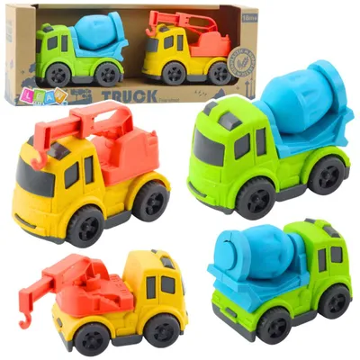 Image de Set de véhicules de chantier : voitures, bétonnière, camion à crochet, plastique