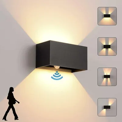 Obrázek produktu pro Nástěnné svítidlo pro vnitřní/venkovní použití s pohybovým senzorem, moderní 24W LED nástěnné svítidlo, voděodolné (IP65), 3000K teplá bílá, nastavitelný úhel vyzařování, černé