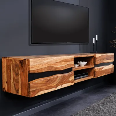Produktbild von riess-ambiente Hängendes TV-Lowboard AMAZONAS 160cm braun Sheesham Massivholz Baumkante Metall schwarz TV-Schrank TV-Board