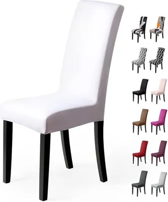 Productafbeelding van Unyqoos® Stretch stoelhoes set van 6 – witte, wasbare stoelhoes van polyester/Elasthan, elastisch, geschikt voor een rugleuninghoogte van 45-60 cm en een zitting van 38-50 cm, bescherming voor eetkamers en evenementen