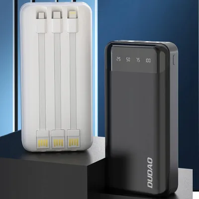 Produktbild von DUDAO capacious powerbank with 3 built-in cables 20000mAh USB Type C + micro USB + Lightning black ( K6Pro+), 20000 mAh, Lithium Polymer (LiPo), 5 V, Schwarz