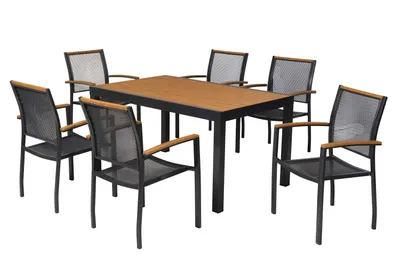 Produktbild von Merxx Gartenmöbel Set Itanos 7tlg., 6 Stapelsessel, Tisch 150 x 90 cm-Aluminium/Kunststoff