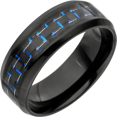Produktbild von Ring Herrenring, Edelstahl schwarz lackiert Kohlenstoffstahln blaue Striche Innenumfang 64mm  Ø20.4mm