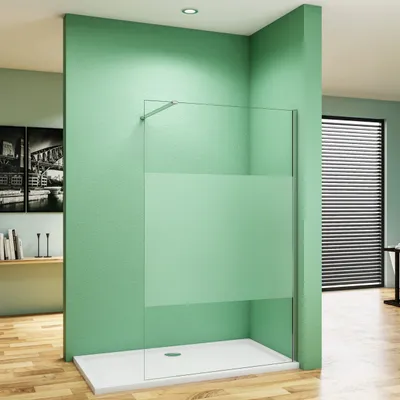 Produktbild von 80x200cm Duschabtrennung Walk In 8mm Nano ESG Milchglasstreifen Duschabtrennung + N Form:90cm Stabilisator Höhe 200cm