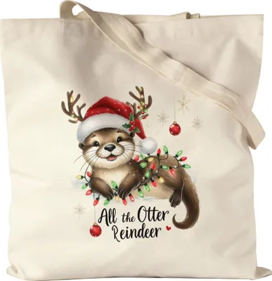 Produktbild von All the Otter Reindeer Lustiges Ottermotiv Jutebeutel Geschenkidee witziges Design Weihnachten