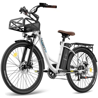 Produktbild von City E-Bike 26" 158 - 198 cm Pannensichere Reifen 36 V 250 W bis zu 160 - 200 km Wasserdicht IP54 mit 7 Gang, Weiß