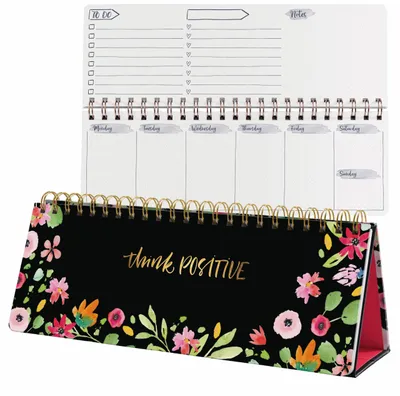Image de SIGEL JP100 Agenda semainier Jolie non daté - Flower Love - 1/2 DIN A4 horizontal - noir, vert, rose - couverture rigide - 53 semaines, 2 pages = en bas semaine / en haut page de planification