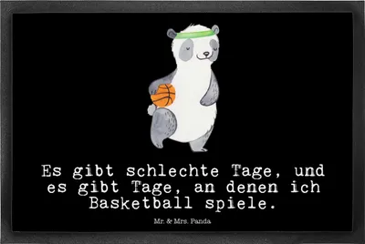 Produktbild von Mr. & Mrs. Panda Sauberlaufmatte Panda Basketball 40 x 60 cm - Schwarz - Geschenk, Eingangsmatte, Basketballplatz, Schuhabstreifer, Fussmatte, Fußabstreifer, Gummimatte
