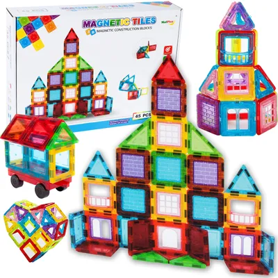Produktbild von MalPlay Magnetische Bausteine 45 Tlg Magnetspielzeug Bauklötze Set Konstruktionsbausteine ab 3 Jahren DIY Kreativität Geschenk für Kinder