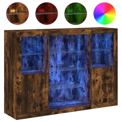 Produktbild von Sideboards mit LED-Leuchten 3 Stk. Räuchereiche Holzwerkstoff
