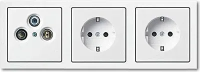 Produktbild von BUSCH JÄGER Komplettset/Antennensteckdosen-Einsatz Radio/TV/SAT (**) WISI + 3fach Rahmen und Abdeckung inkl. 2 x Steckdosen 20 EUC-84 Future Linear Studioweiß