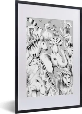 Produktbild von MuchoWow® Gerahmtes Poster Wasserfarben - Tiere - Flamingo - Elefant - Jungen - Blau - Kinder - Kind 40x60 cm - Poster mit Schwarzem Bilderrahmen Wandposter Rahmen Foto Bilder - Poster in Rahmen