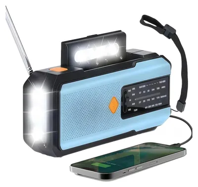 Produktbild von Handkurbel Radio, AM FM WB Solar Weather Radio mit LED -Taschenlampen -SOS -Alarm, Wiederaufladbare 2000mAh, Batterie -Telefonladegerät für Outdoor