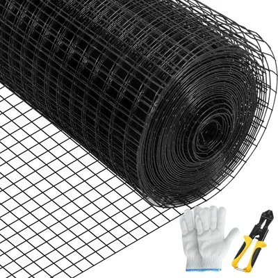 Obrázek produktu pro VEVOR drát pro voliéry 91 x 1524 cm, drátěné pletivo, pozinkovaný vinylem potažený 16mm drát, se štípacími kleštěmi a párem textilních rukavic, pro zahradní ploty a výběhy pro domácí zvířata, černý