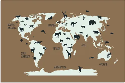 Produktbild von MuchoWow® Poster Weltkarte - Tiere - Braun 90x60 cm - Schlafzimmer