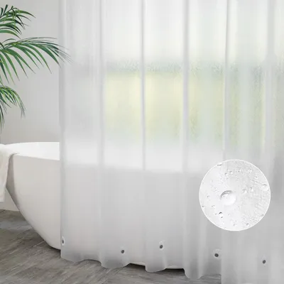 Produktbild von Duschvorhang 240 x 200 cm, transparent weiß, mit 5 beschwerten Magneten am unteren Rand, Duschvorhang mit 16 Haken, matter Badezimmervorhang mit geprägtem Muster, wasserdicht, schimmelresistent für Badewanne, Badezimmer…