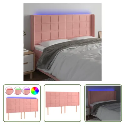 Produktbild von The Living Store LED Kopfteil Rosa 163x16x118/128 cm Samt