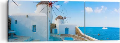 Produktbild von Bild auf Leinwand - Leinwandbild - Griechenland Insel Küste Haus - 120x40cm - Wand Bild - Wanddeko - Leinwanddruck - Bilder - Kunstdruck - Wanddekoration - Leinwand bilder - Wandkunst - CA120x40-2424