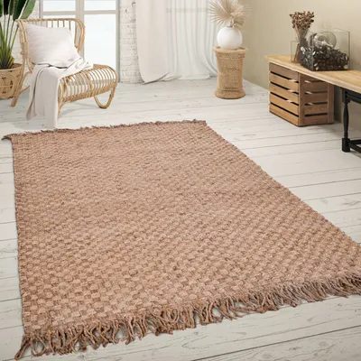 Image de Tapis de salon en fibre naturelle jute fait main motif abstrait moderne dimensions 240 x 340 cm
