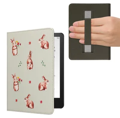 Produktbild von kwmobile Klapphülle kompatibel mit Amazon Kindle Paperwhite 11. Generation 2021 Hülle - Flipcase für Kindle Paperwhite Hülle mit Handschlaufe - Hasen