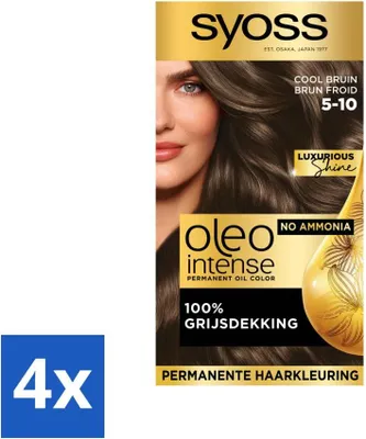 Obrázek produktu pro SYOSS - Oleo Intense 5-10 - Barva na vlasy - Permanentní barva na vlasy - Studená hnědá - Dlouhotrvající barva - Cenově výhodné balení - 4 kusy