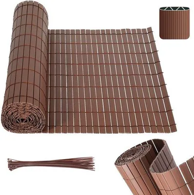 Productafbeelding van 3 meter PVC-omheining voor de tuin, bruin, in W-vorm, bestand tegen wind en weersinvloeden, UV-bestendig