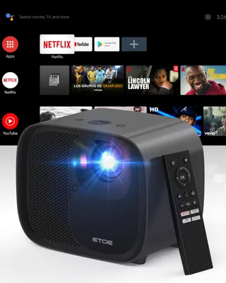 Imagen del producto de Proyector inteligente ETOE 1080P, videoproyector con enfoque automático y corrección trapezoidal, Android TV 11.0, dos altavoces de 10W, certificado para Netflix, Chromecast inalámbrico, proyector de películas con funda de transporte, color