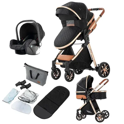 Zdjęcie produktu dla wózek spacerowy 3 w 1, składana konstrukcja, nośność 20 kg, V9-SCHWARZGOLD