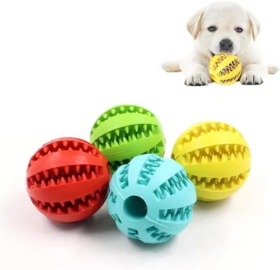 Produktbild von Hundespielball, 4 Stück, Naturkautschuk-Hundespielzeug mit Minzgeschmack, Ø 5 cm, Spielball zur Zahnreinigung, Leckerliball, interaktives Hundespielzeug für große und kleine Hunde