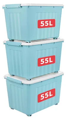 Produktbild von Cetomo 55L*3 Aufbewahrungsboxen, Rillen-verstärkte Kunststoffboxen mit Rollen &