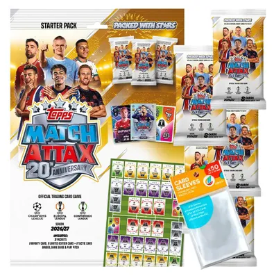 Obrázek produktu pro Sada karet UCC Match Attax Champions League 2026/27 – 1 startovní balíček + 5 boosterů + exkluzivní obaly pro sbírání
