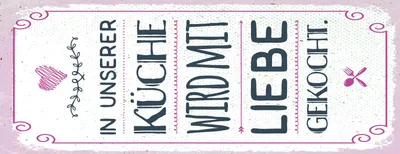 Produktbild von vianmo Blechschild 27x10 cm In unserer Küche wird mit Liebe gekocht