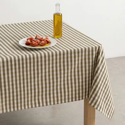 Produktbild von GAMUSI Fleckabweisende Tischdecke mit Vichy-Karo, rechteckig, Baumwollgewebe, natürliche Haptik, 140 x 200 cm, Dunkelgrün