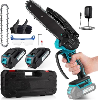 Produktbild von Mini Kettensäge, Akku Kettensäge, Handkettensäge, 6" Elektro-Kettensäge, mit 2 * 2.0Ah Akkus und Ladegerät, für Gartenbäumen, Astschere, Holzschneiden